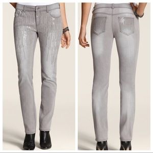 Chico’s Platinum Denim Sequin Frost slim-leg jean